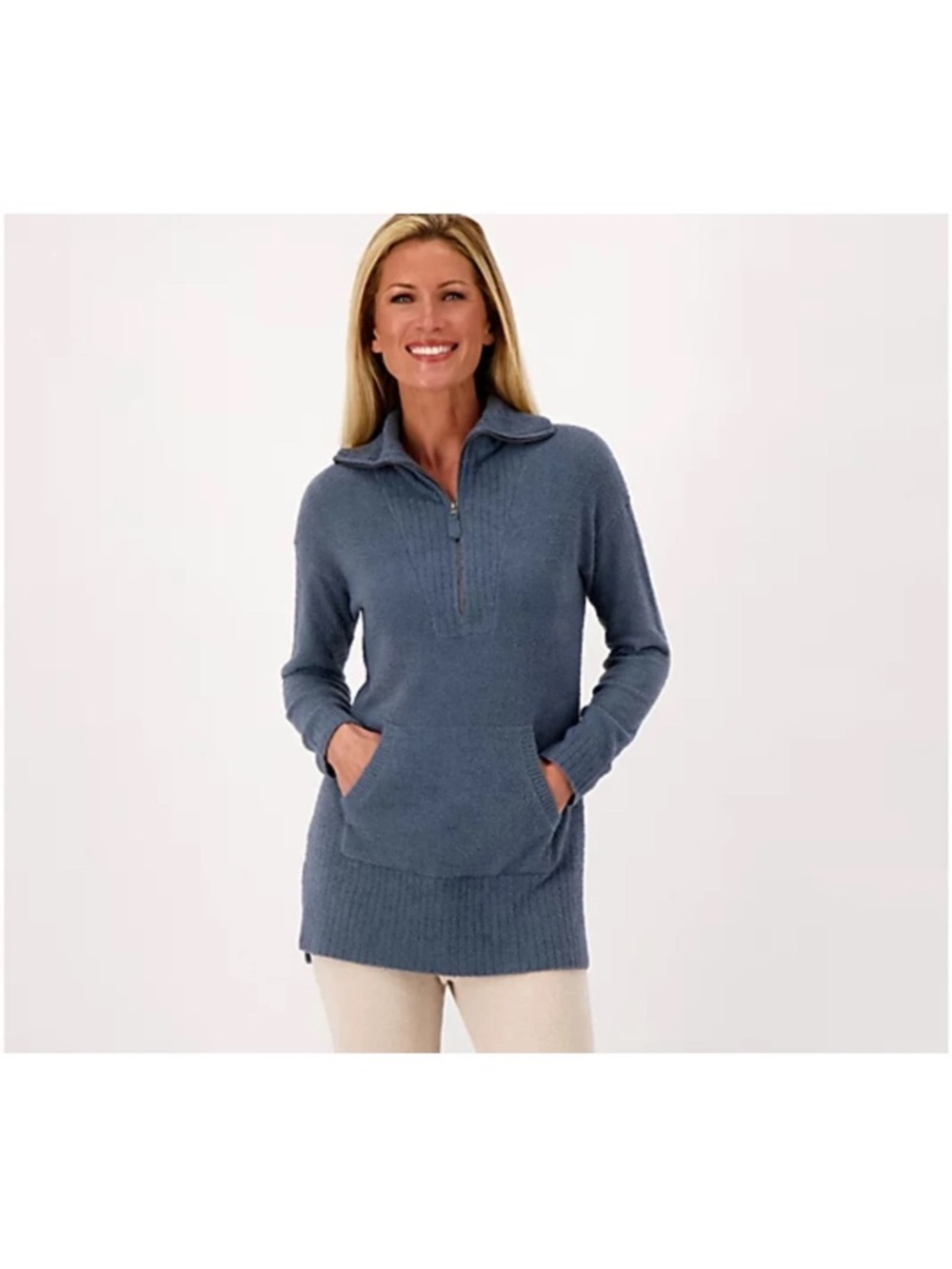 Barefoot Dreams NWT Cozy Chic Lite half zip tunic pullover sweater ocean blue M